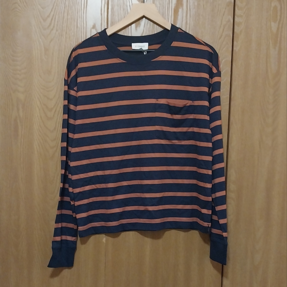 Evereve Navy and Russet Striped Long Sleeve